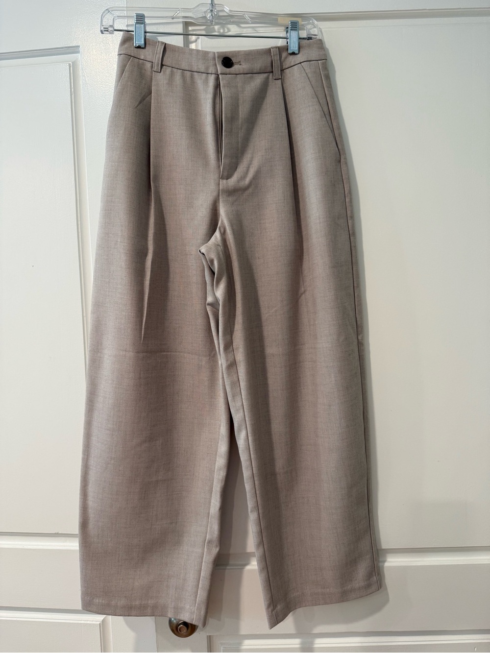 GU tan front pleat trouser with elastic back waist